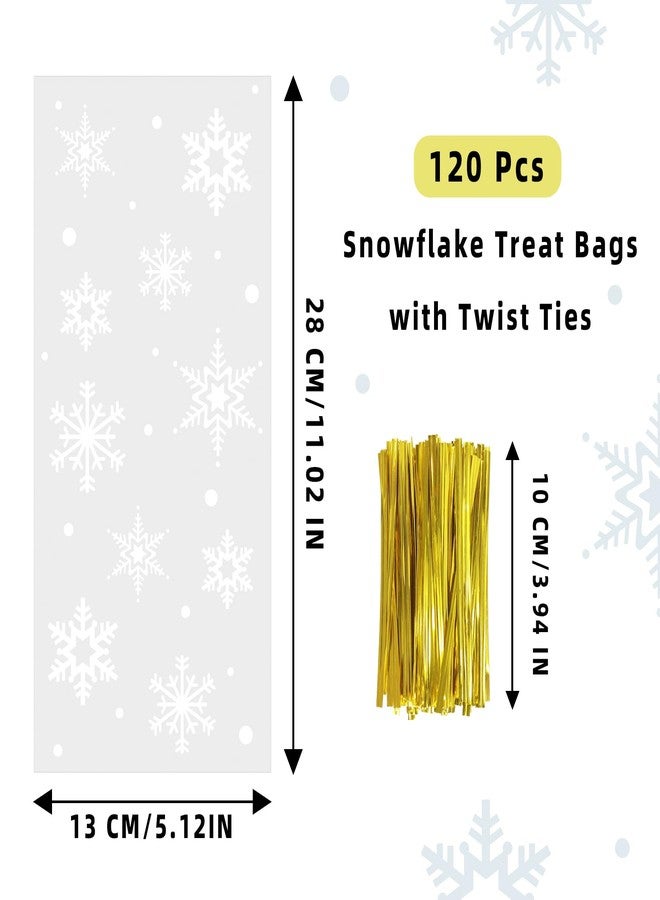 موريباك أكياس سيلوفان على شكل ندفة ثلجية، مقاس 5 × 11 بوصة، أكياس هدايا شفافة لعيد الميلاد مع أربطة ملتوية لتوزيعات الحفلات، 120 قطعة - Image 2